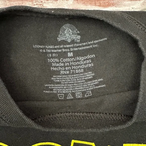 Looney Tunes Bugs Bunny Daffy Duck Neon Print Black Graphic T-Shirt Size M - Picture 5 of 9